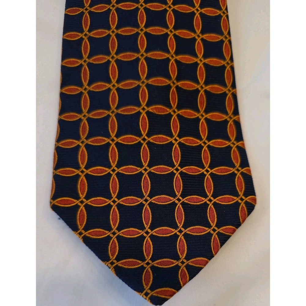 Michelsons of London Silk Navy Red and Gold Pattern Wide  Necktie